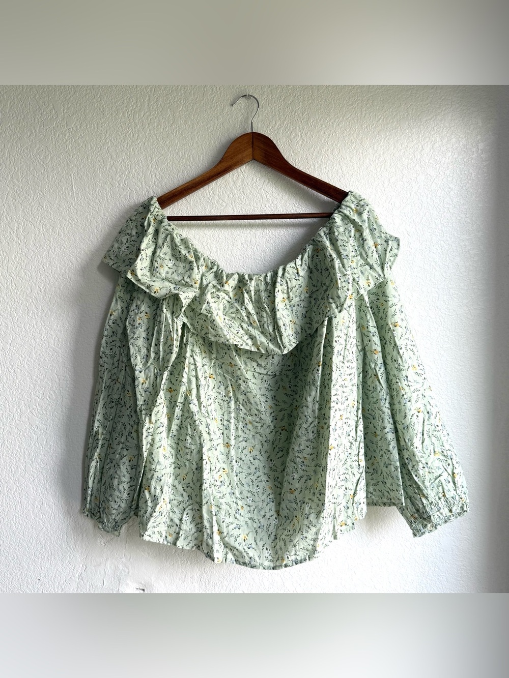 NWT ANA Womens Shirt Blouse Green Mini Floral Off The Shoulder Peasant Size 2X